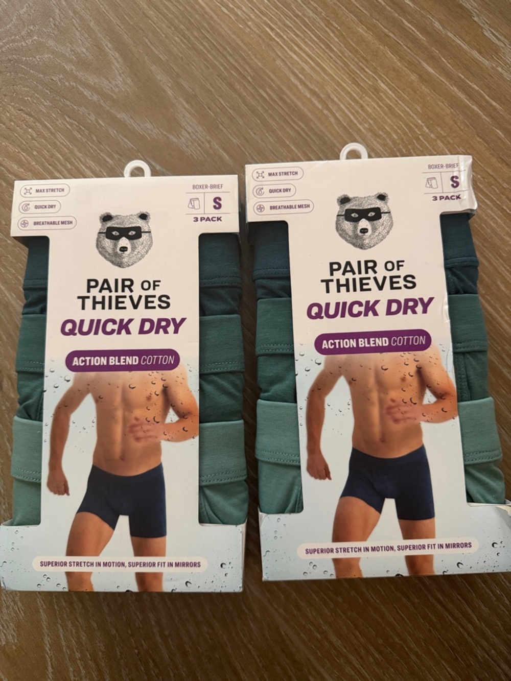 Pair of Thieves Quick Dry Men's Boxer Briefs - Green (3 Pack) bundle of 2 packs